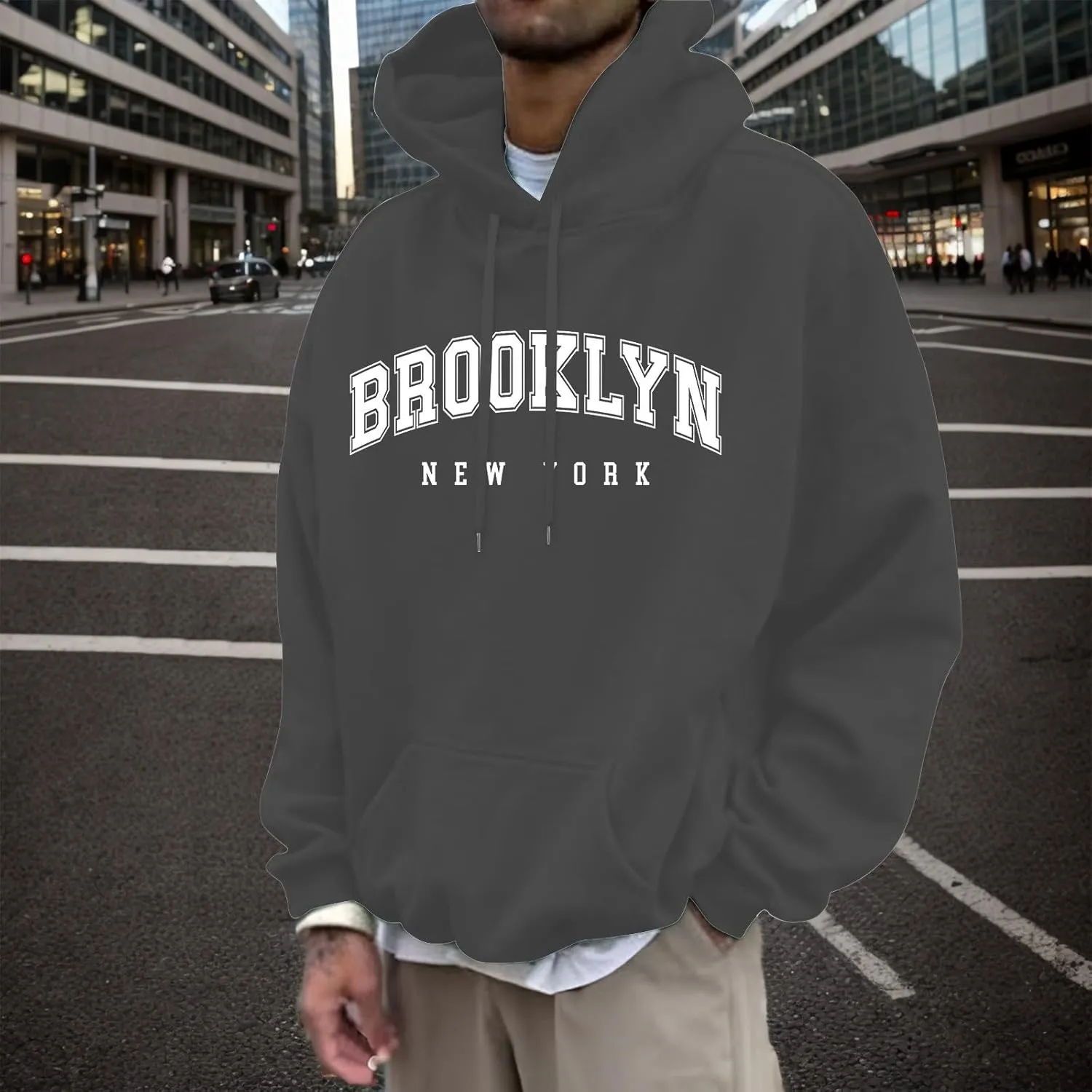 Graphic Hoodies for Men Letter Print Oversized Sweatshirts Long Sleeve Drawstring Pullover Tops with Pockets Unisex