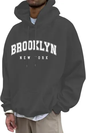 Graphic Hoodies for Men Letter Print Oversized Sweatshirts Long Sleeve Drawstring Pullover Tops with Pockets Unisex