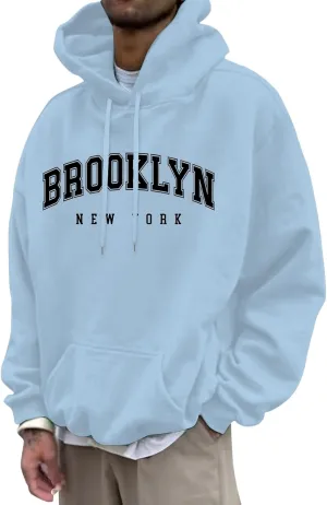 Graphic Hoodies for Men Letter Print Oversized Sweatshirts Long Sleeve Drawstring Pullover Tops with Pockets Unisex