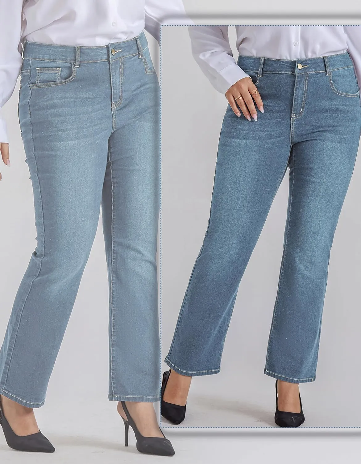 Hanna Nikole Women's Plus Size Wide Flared Jeans High Waisted Stretchy Bell Bottom Denim Jeans with Pockets