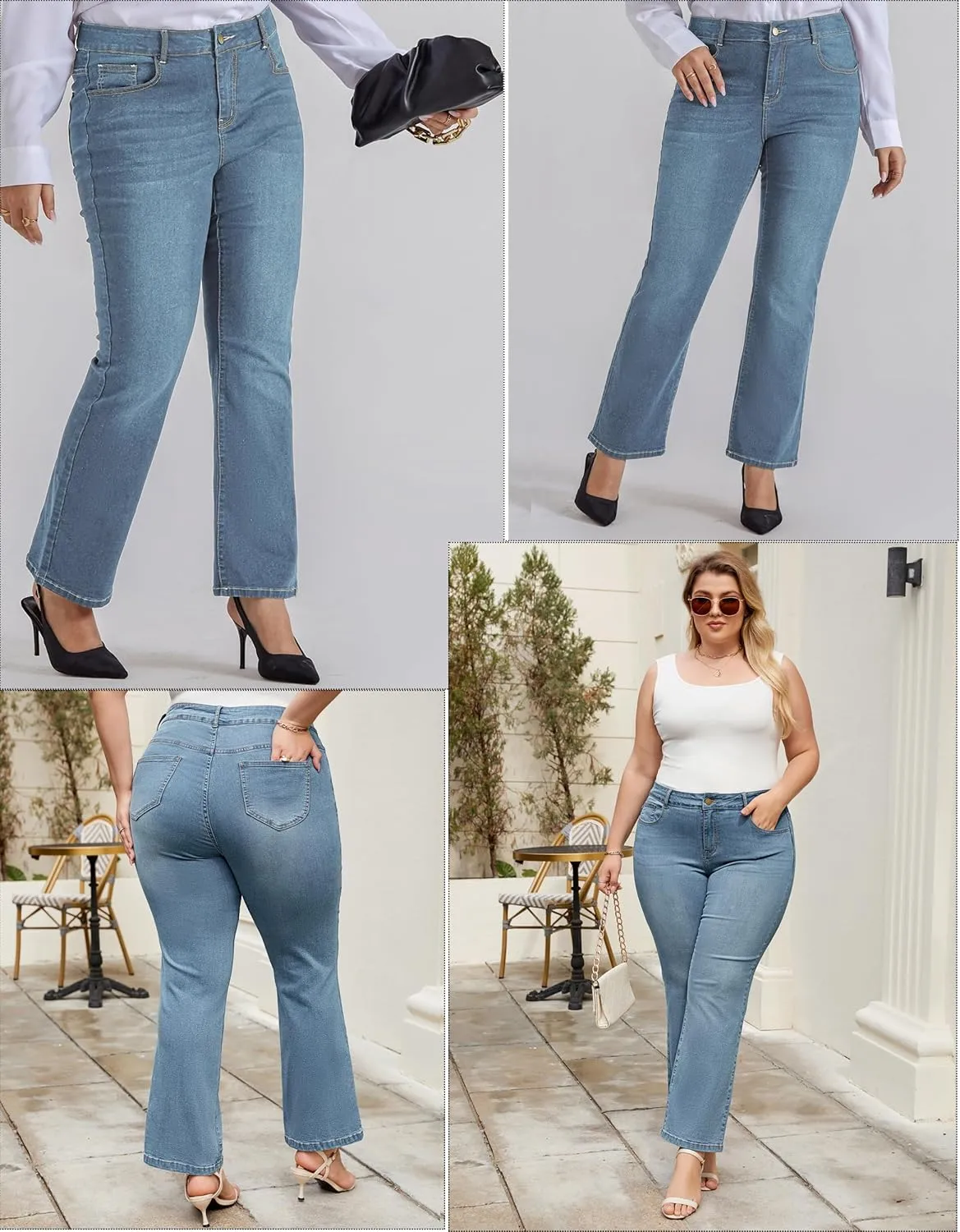 Hanna Nikole Women's Plus Size Wide Flared Jeans High Waisted Stretchy Bell Bottom Denim Jeans with Pockets