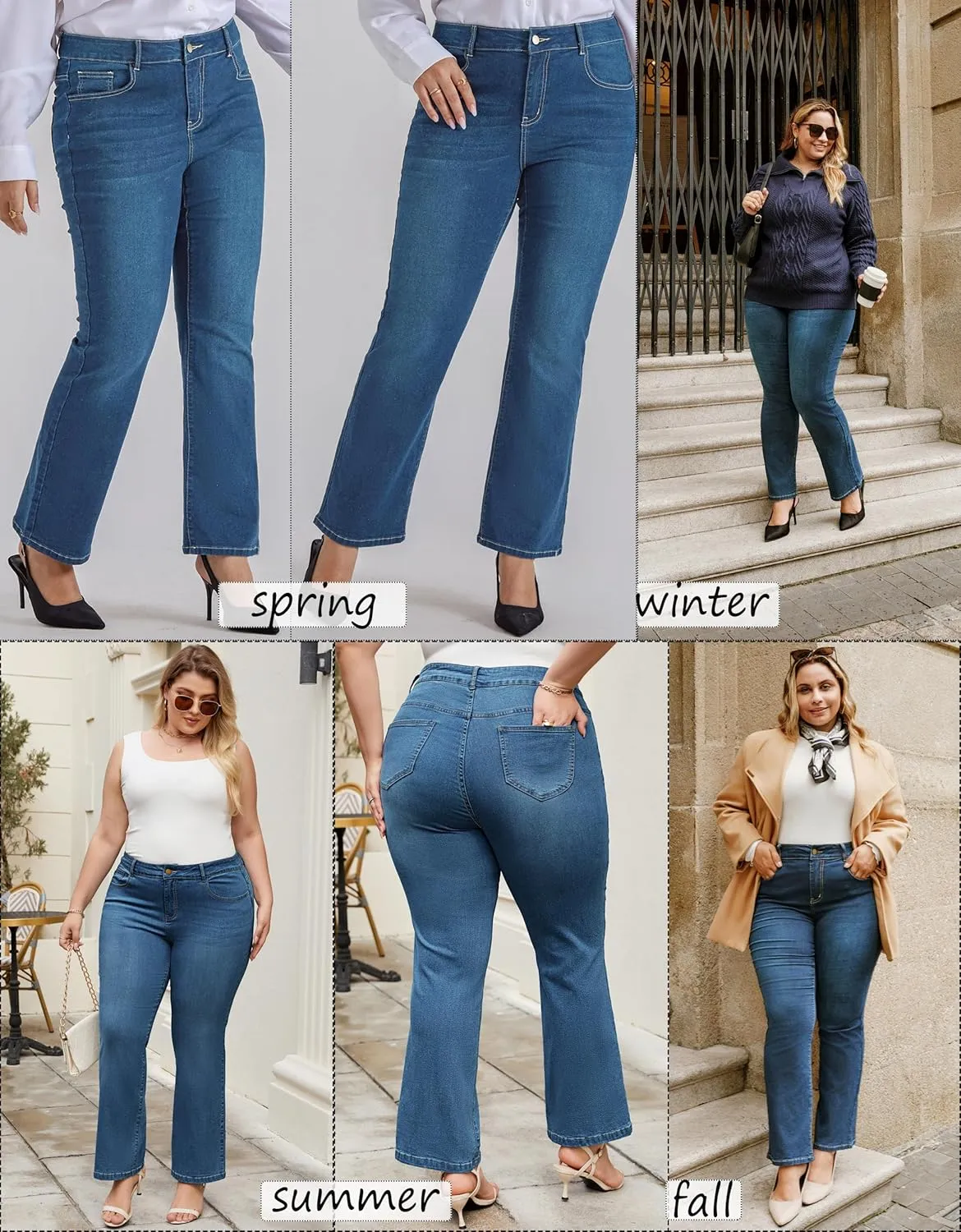 Hanna Nikole Women's Plus Size Wide Flared Jeans High Waisted Stretchy Bell Bottom Denim Jeans with Pockets