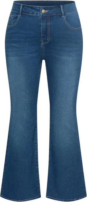 Hanna Nikole Women's Plus Size Wide Flared Jeans High Waisted Stretchy Bell Bottom Denim Jeans with Pockets