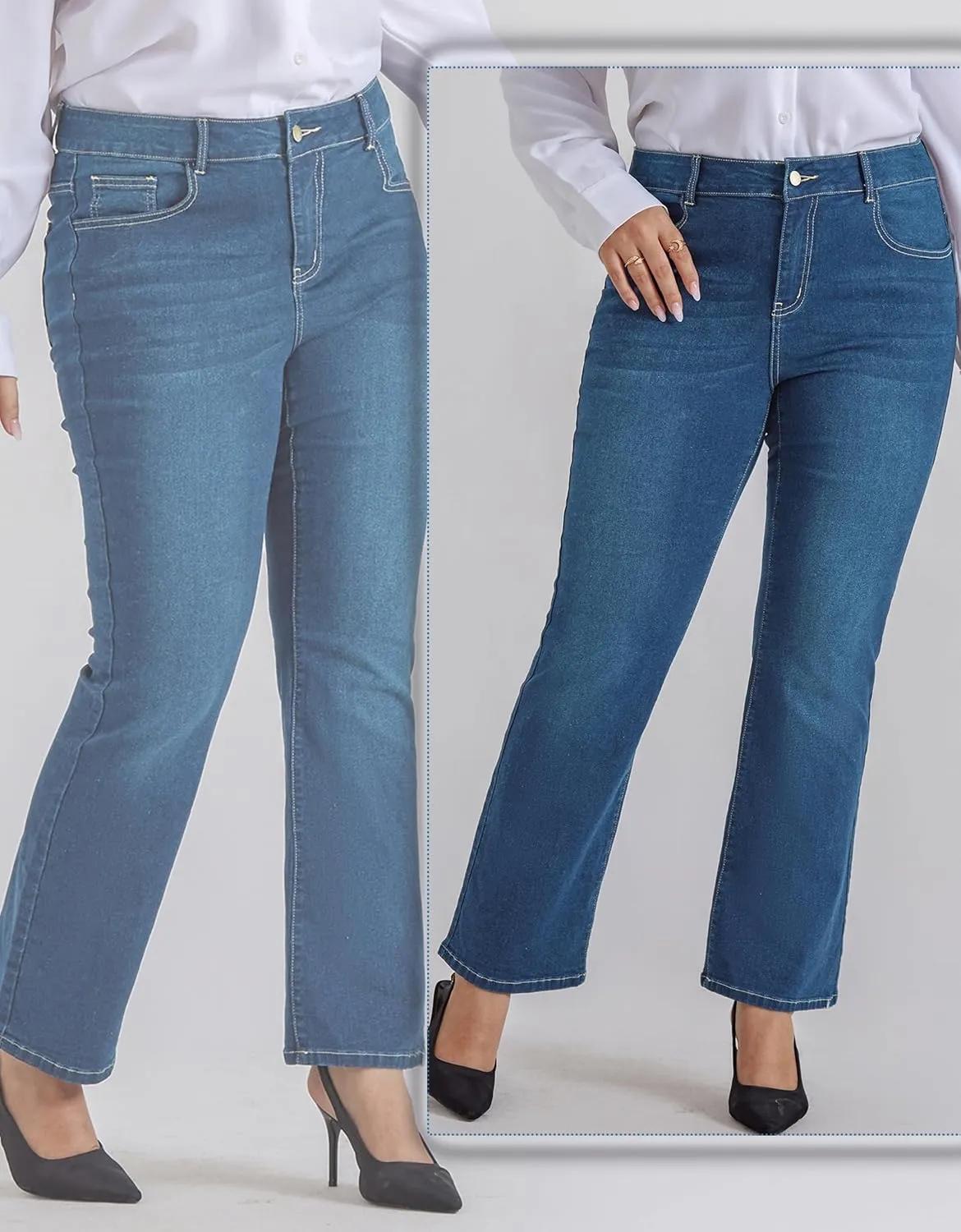 Hanna Nikole Women's Plus Size Wide Flared Jeans High Waisted Stretchy Bell Bottom Denim Jeans with Pockets