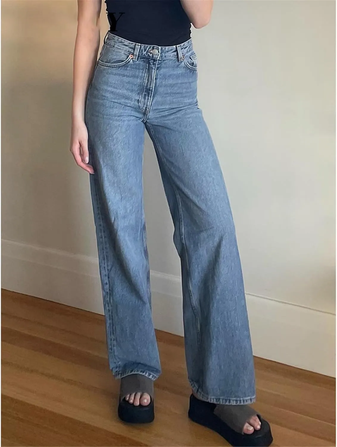 High Waist Jeans Women Baggy Jeans Straight Leg Pants Denim Trousers Vintage Loose Blue Mom Jeans