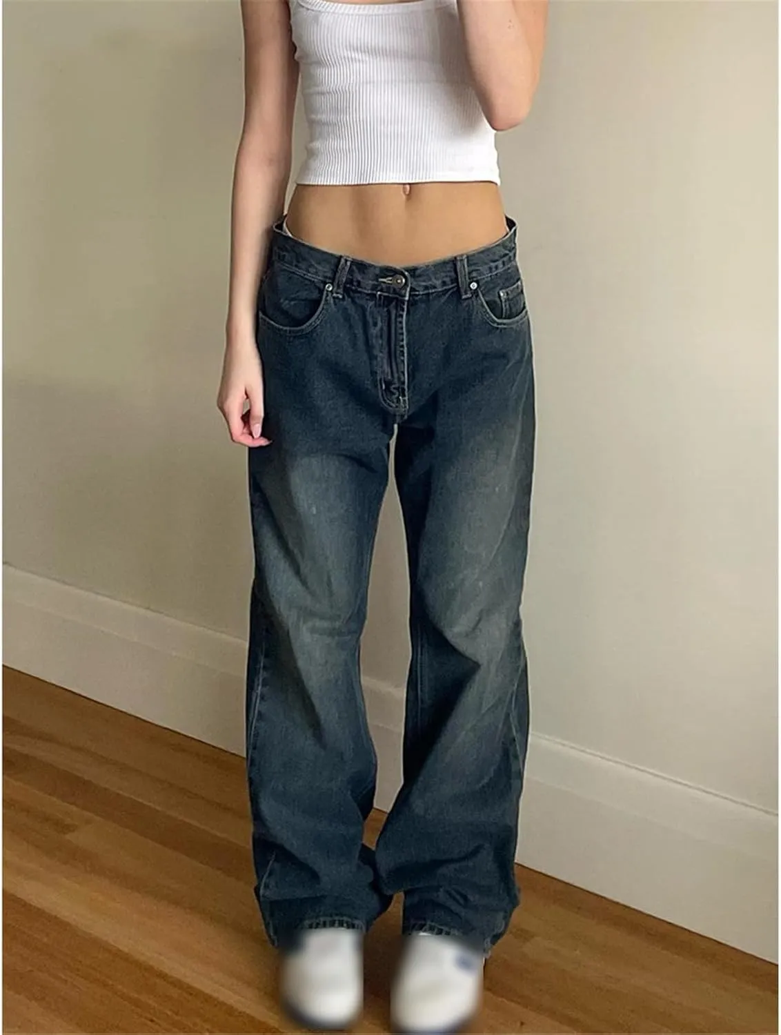 High Waist Jeans Women Baggy Jeans Straight Leg Pants Denim Trousers Vintage Loose Blue Mom Jeans