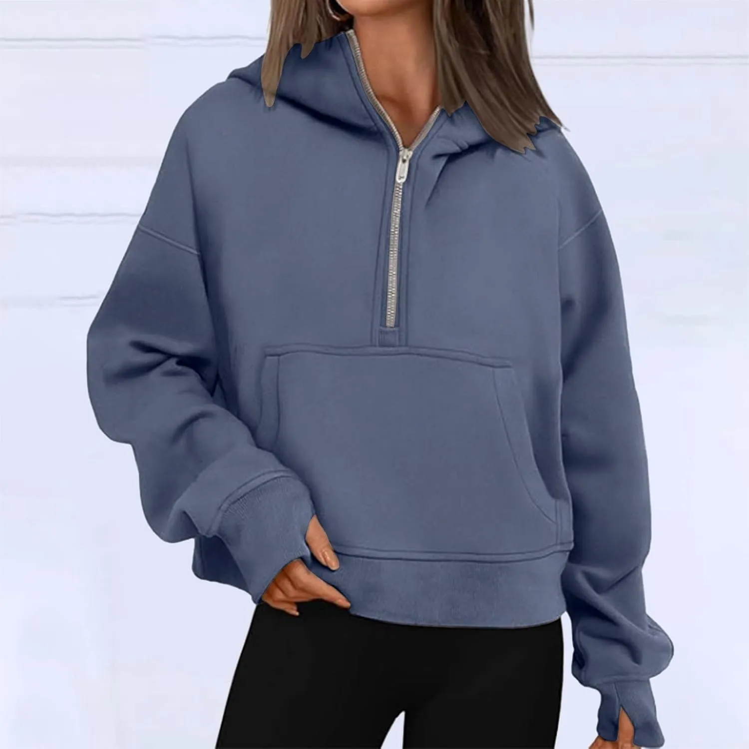 Hoodies for Women Quarter Zip Pullover Cropped Hoodies Long Sleeve Fleece Casual Half Zip Sweatshirts Fall Outfits Clothes
