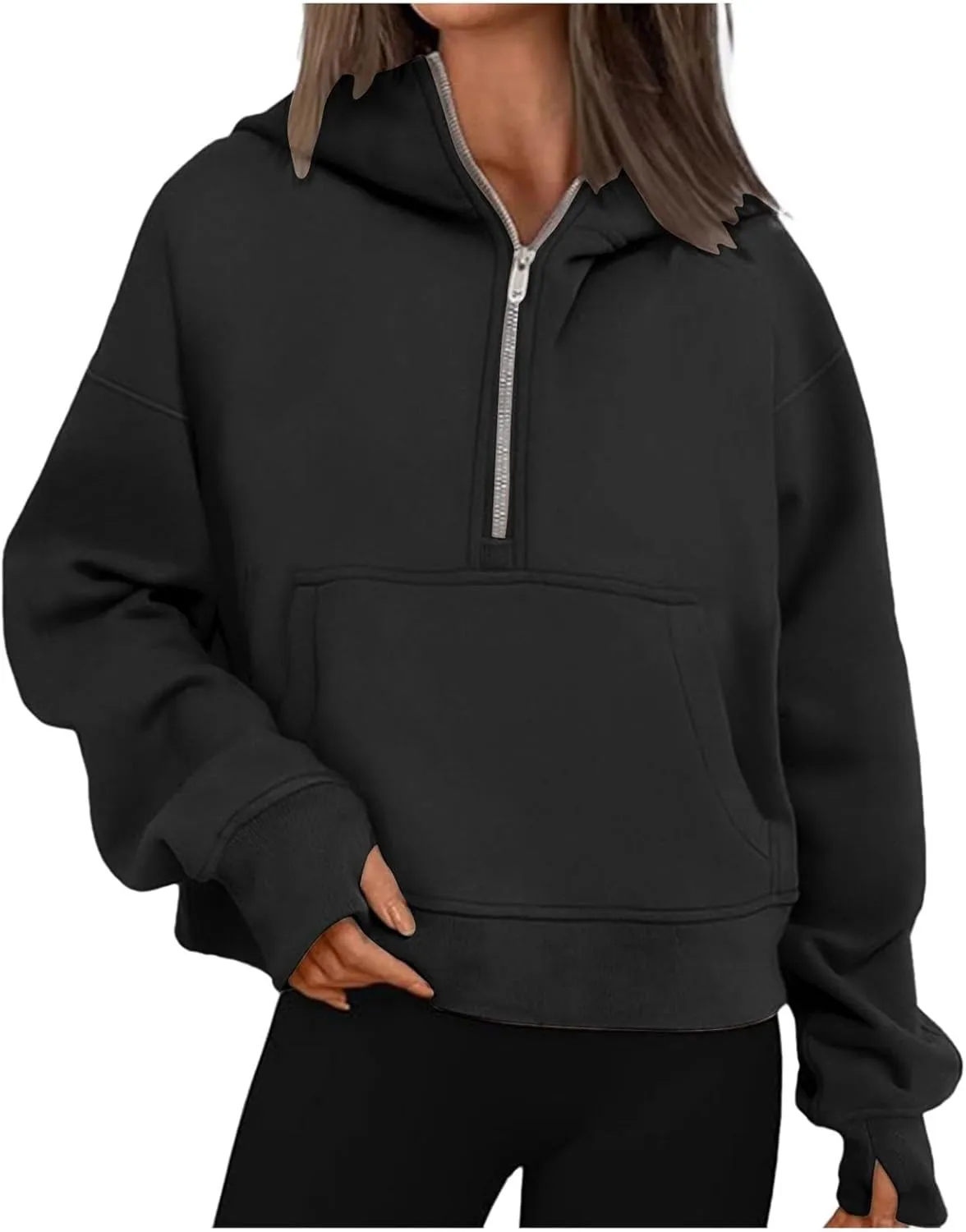 Hoodies for Women Quarter Zip Pullover Cropped Hoodies Long Sleeve Fleece Casual Half Zip Sweatshirts Fall Outfits Clothes