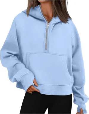 Hoodies for Women Quarter Zip Pullover Cropped Hoodies Long Sleeve Fleece Casual Half Zip Sweatshirts Fall Outfits Clothes