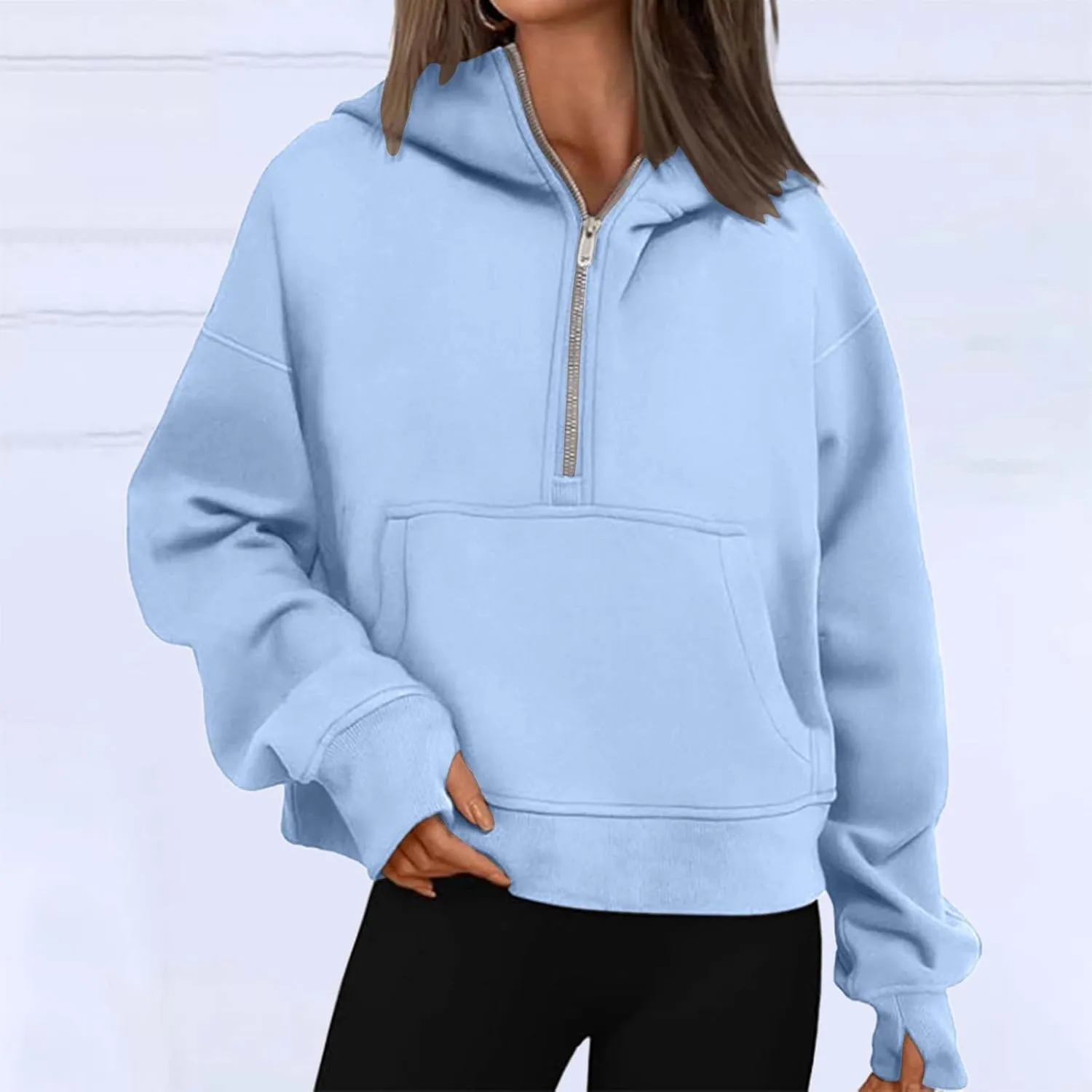 Hoodies for Women Quarter Zip Pullover Cropped Hoodies Long Sleeve Fleece Casual Half Zip Sweatshirts Fall Outfits Clothes