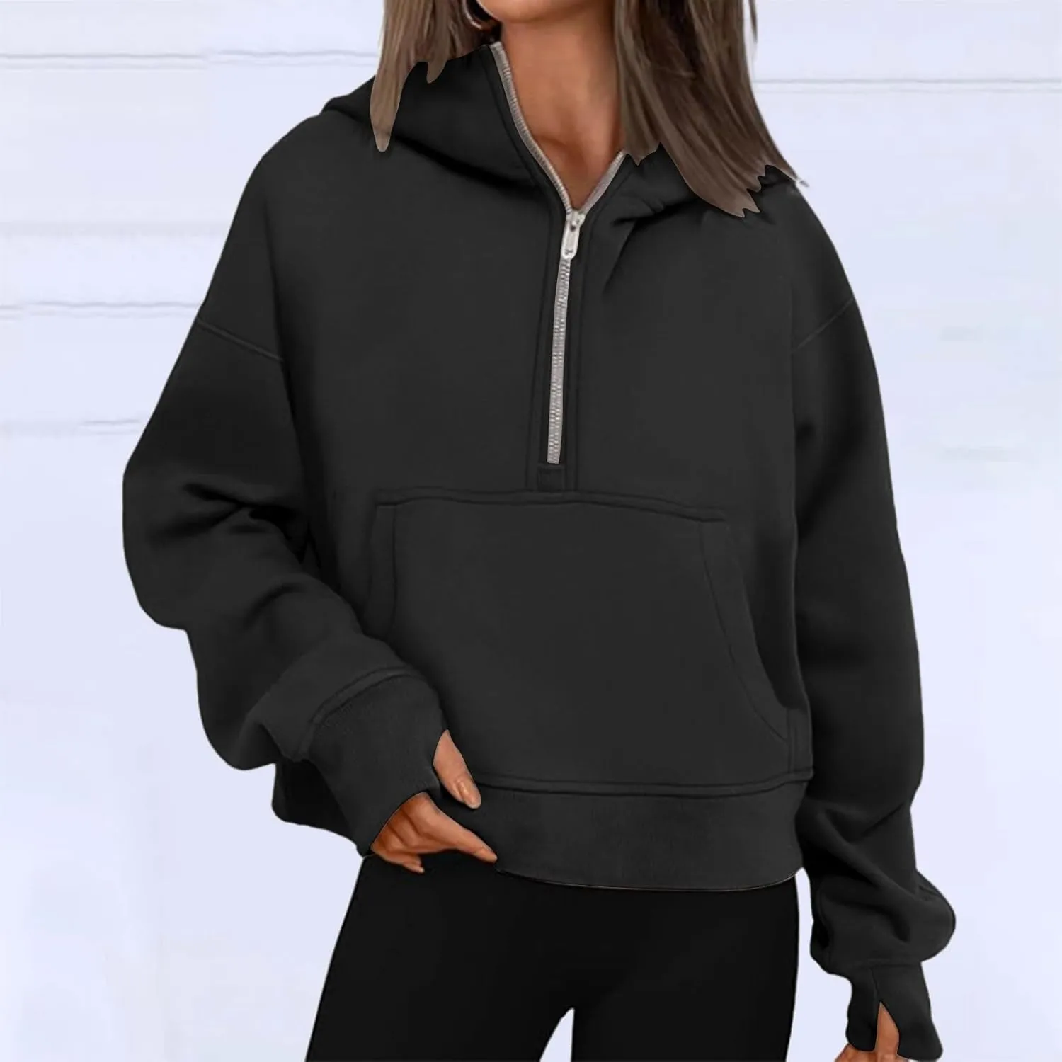 Hoodies for Women Quarter Zip Pullover Cropped Hoodies Long Sleeve Fleece Casual Half Zip Sweatshirts Fall Outfits Clothes