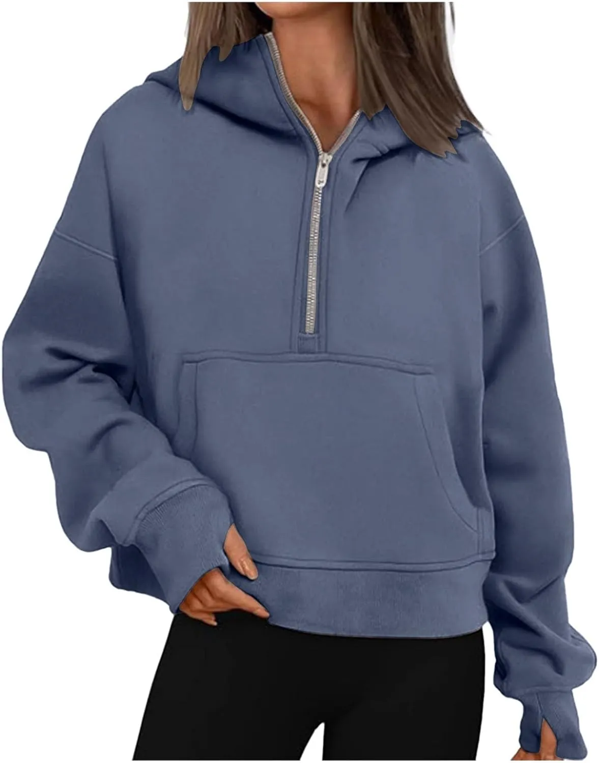 Hoodies for Women Quarter Zip Pullover Cropped Hoodies Long Sleeve Fleece Casual Half Zip Sweatshirts Fall Outfits Clothes