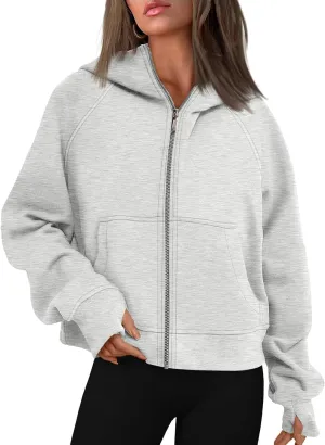 Hoodies for Women Zip Up Cropped Hoodies Fleece Oversized Sweatshirts Full Zip Jackets Y2k Fall Clothes 2024 Fashion Outfit