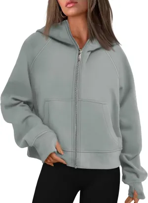 Hoodies for Women Zip Up Cropped Hoodies Fleece Oversized Sweatshirts Full Zip Jackets Y2k Fall Clothes 2024 Fashion Outfit
