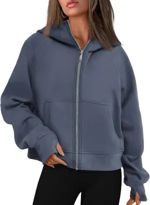 Hoodies for Women Zip Up Cropped Hoodies Fleece Oversized Sweatshirts Full Zip Jackets Y2k Fall Clothes 2024 Fashion Outfit