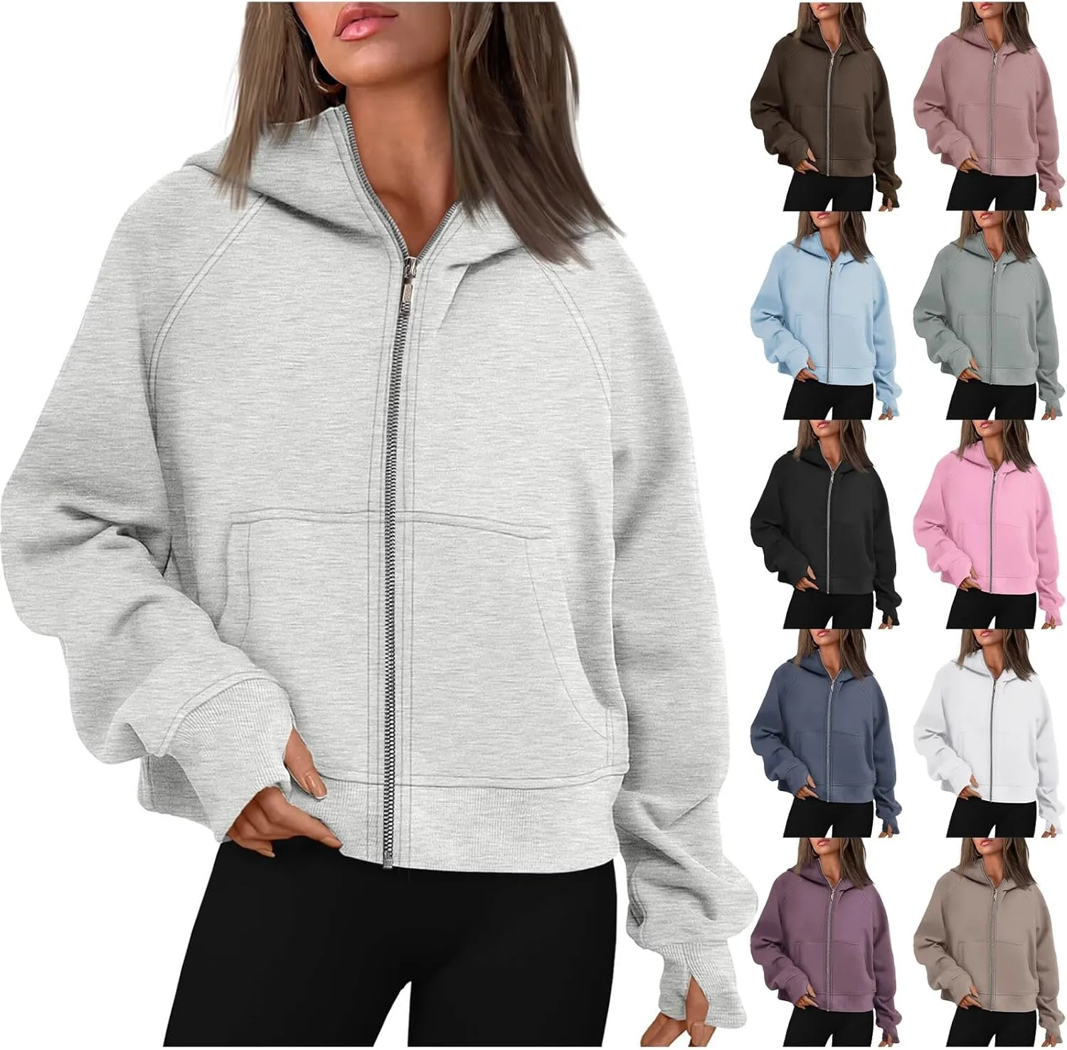 Hoodies for Women Zip Up Cropped Hoodies Fleece Oversized Sweatshirts Full Zip Jackets Y2k Fall Clothes 2024 Fashion Outfit
