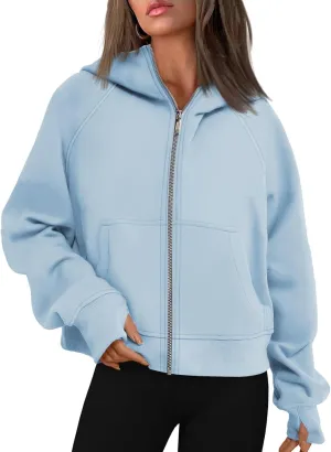 Hoodies for Women Zip Up Cropped Hoodies Fleece Oversized Sweatshirts Full Zip Jackets Y2k Fall Clothes 2024 Fashion Outfit