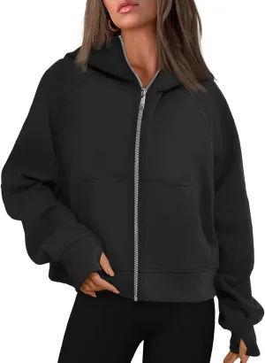 Hoodies for Women Zip Up Cropped Hoodies Fleece Oversized Sweatshirts Full Zip Jackets Y2k Fall Clothes 2024 Fashion Outfit