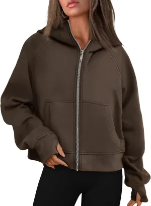 Hoodies for Women Zip Up Cropped Hoodies Fleece Oversized Sweatshirts Full Zip Jackets Y2k Fall Clothes 2024 Fashion Outfit