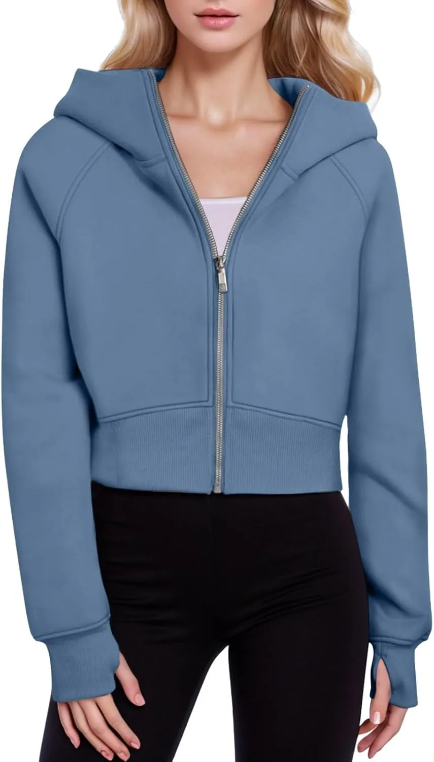 Hoodies for Women Zip Up Hoodies Cropped Sweatshirt Fleece Jackets Fall Outfits Casual Hooded Y2k Tops Winter Clothes 2024