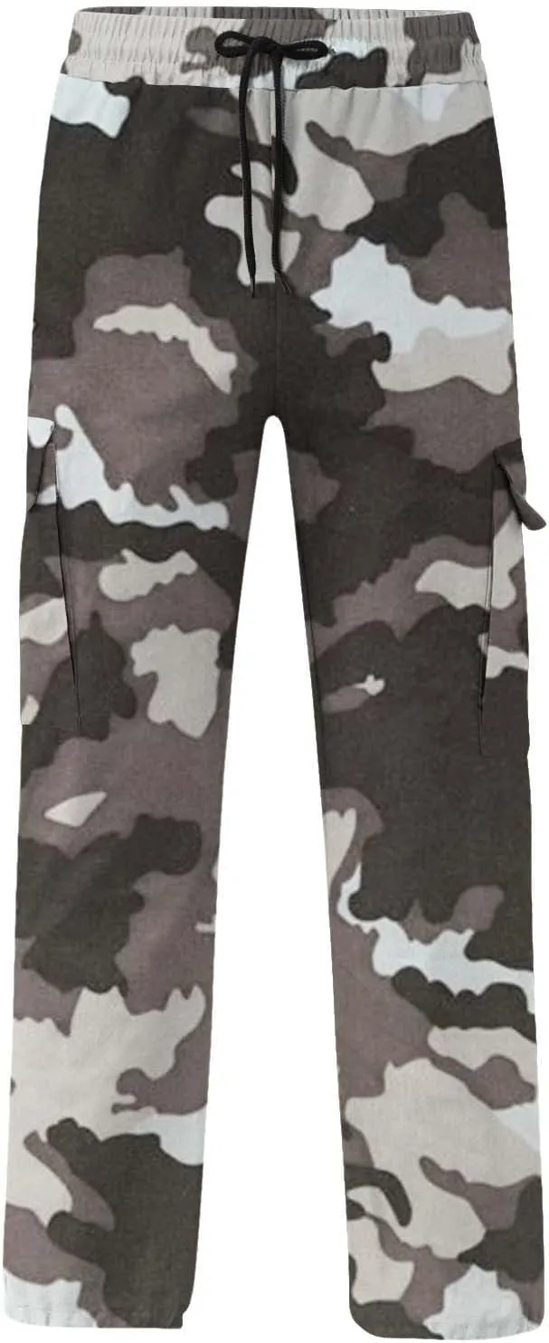 Hulpvktsgiq Men Camo Joggers Sweatpants Casual Lightweight Hiking Outdoor Trouser Streetwear Straight Leg Pants with Pockets