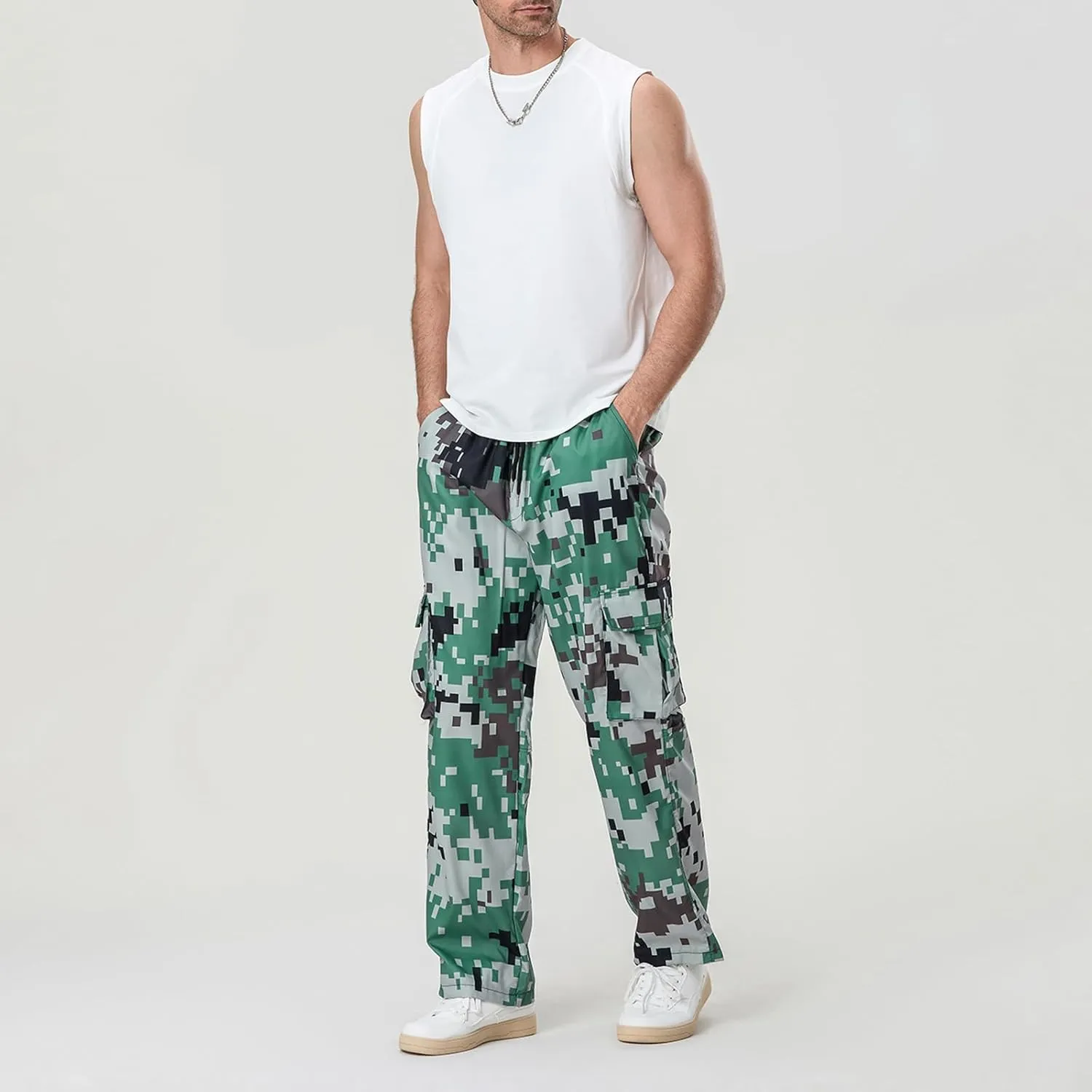 Hulpvktsgiq Men Camo Joggers Sweatpants Casual Lightweight Hiking Outdoor Trouser Streetwear Straight Leg Pants with Pockets
