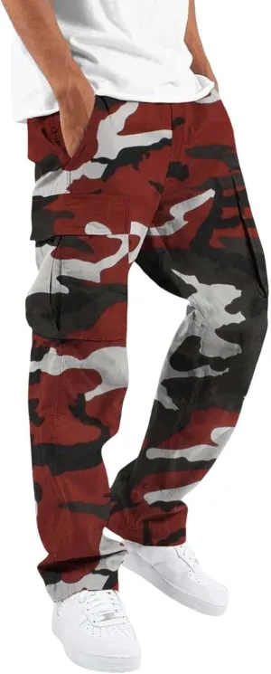 Hulpvktsgiq Men Camo Joggers Sweatpants Casual Lightweight Hiking Outdoor Trouser Streetwear Straight Leg Pants with Pockets