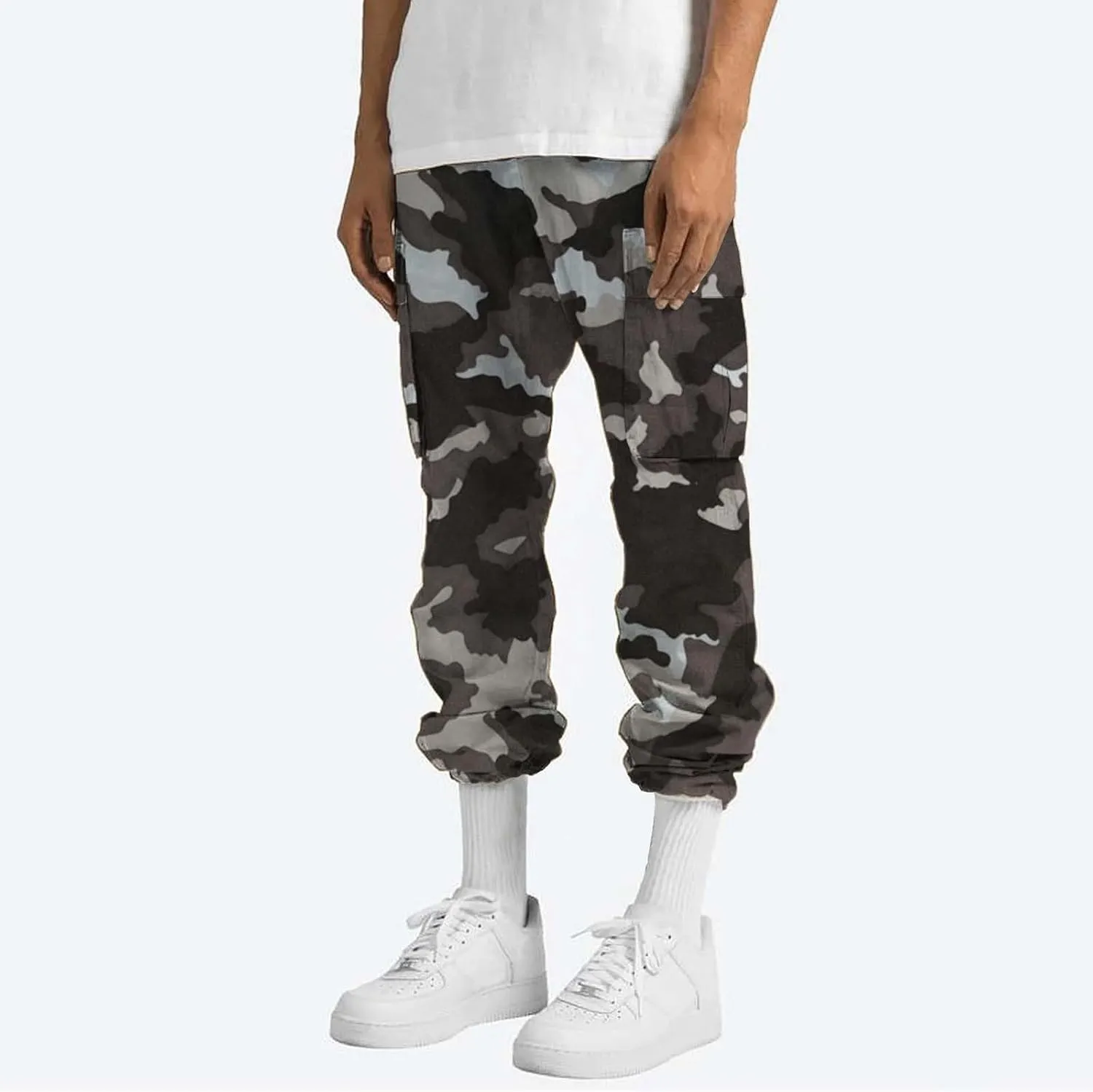 Hulpvktsgiq Men Camo Joggers Sweatpants Casual Lightweight Hiking Outdoor Trouser Streetwear Straight Leg Pants with Pockets