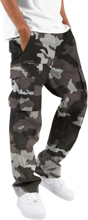 Hulpvktsgiq Men Camo Joggers Sweatpants Casual Lightweight Hiking Outdoor Trouser Streetwear Straight Leg Pants with Pockets