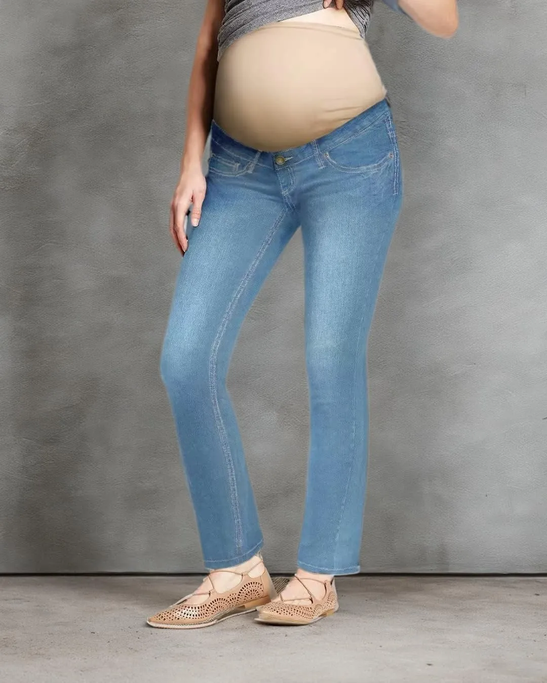 Hybrid & Company Super Comfy Stretch Women's Maternity Bootcut Jeans with Real Pockets