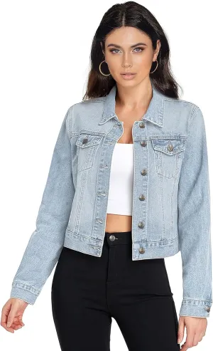 Hybrid & Company Women's Long Sleeve Denim Jackets Basic Button Down Jean Jacket with Pockets