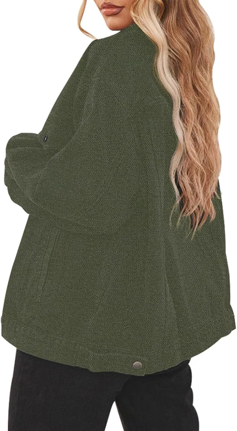 Jean Jacket for Women Distressed Long Sleeve Oversized Denim Trucker Jackets Coat