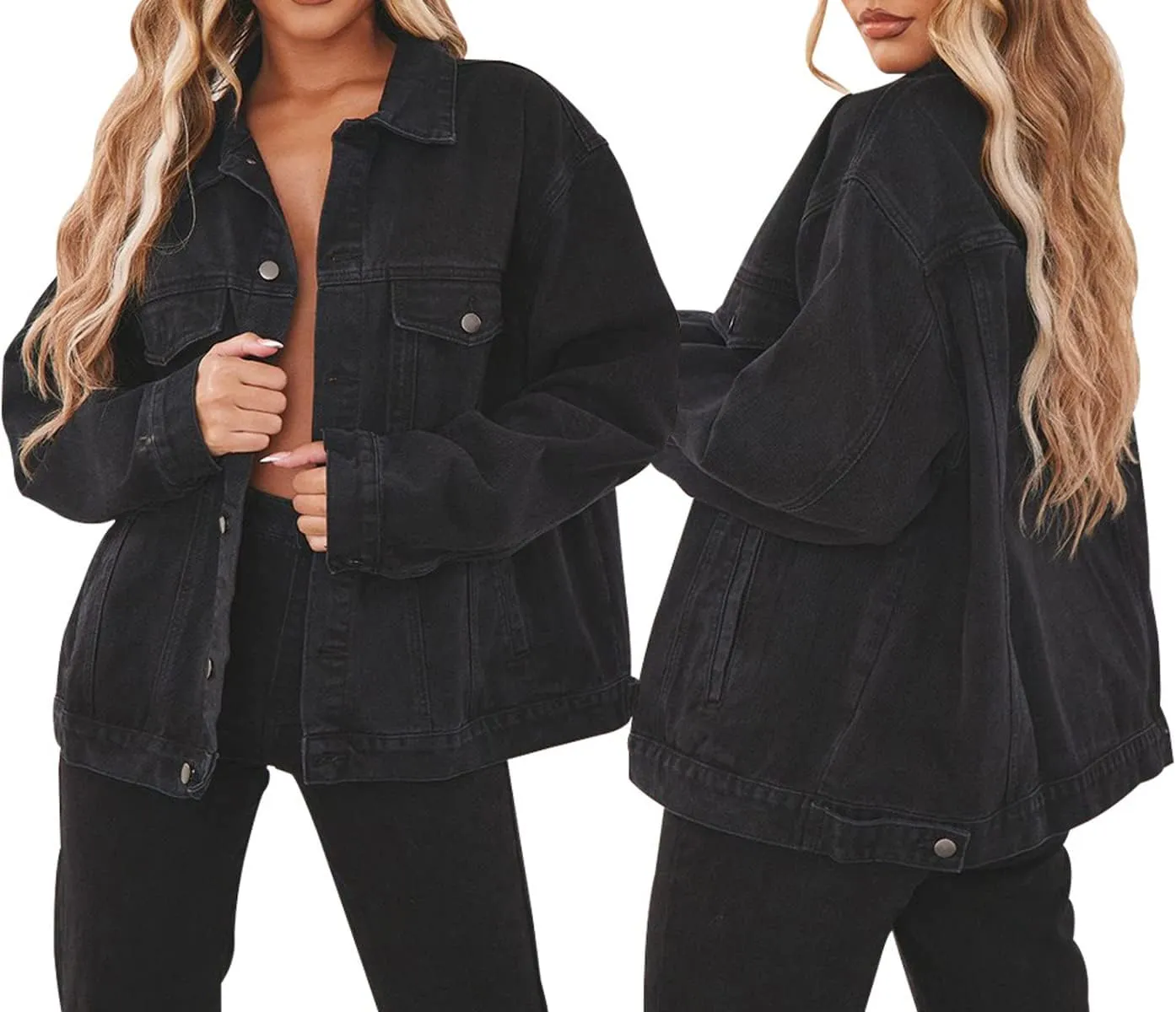 Jean Jacket for Women Distressed Long Sleeve Oversized Denim Trucker Jackets Coat