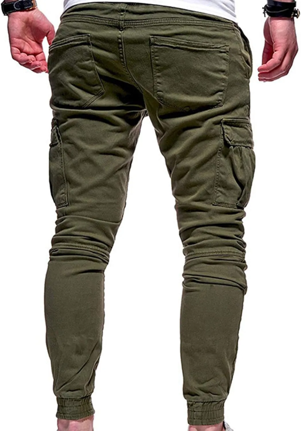 JEShifangjiusu Mens Fashion Cargo Pants Relaxed Fit Drawstring Joggers Sweatpants Workout Casual Cotton Long Trousers