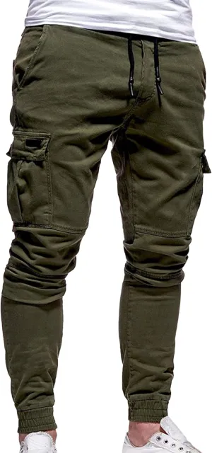 JEShifangjiusu Mens Fashion Cargo Pants Relaxed Fit Drawstring Joggers Sweatpants Workout Casual Cotton Long Trousers