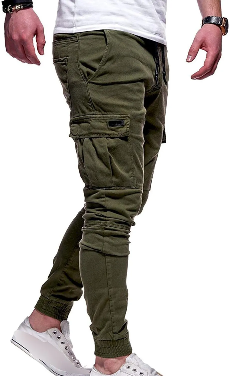 JEShifangjiusu Mens Fashion Cargo Pants Relaxed Fit Drawstring Joggers Sweatpants Workout Casual Cotton Long Trousers