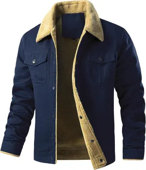 JEShifangjiusu Men'S Vintage Fleece Sherpa Lined Lapel Button Down Thickened Winter Coats Corduroy Denim Trucker Jackets