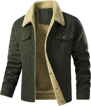 JEShifangjiusu Men'S Vintage Fleece Sherpa Lined Lapel Button Down Thickened Winter Coats Corduroy Denim Trucker Jackets