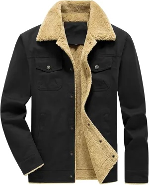 JEShifangjiusu Men'S Vintage Fleece Sherpa Lined Lapel Button Down Thickened Winter Coats Corduroy Denim Trucker Jackets