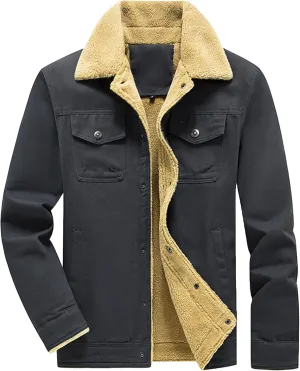 JEShifangjiusu Men'S Vintage Fleece Sherpa Lined Lapel Button Down Thickened Winter Coats Corduroy Denim Trucker Jackets