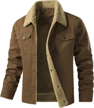 JEShifangjiusu Men'S Vintage Fleece Sherpa Lined Lapel Button Down Thickened Winter Coats Corduroy Denim Trucker Jackets