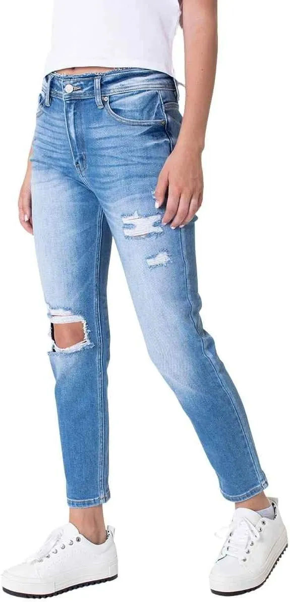 Kancan Women's High Rise Distressed Mom Jeans - KC9198L