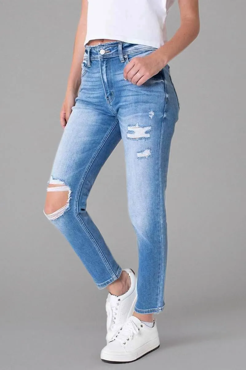 Kancan Women's High Rise Distressed Mom Jeans - KC9198L