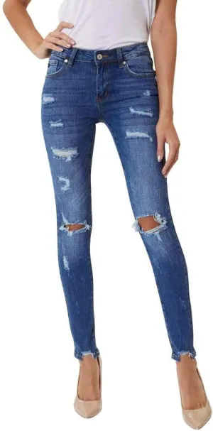 Kancan Women's High Rise Distressed Mom Jeans - KC9198L