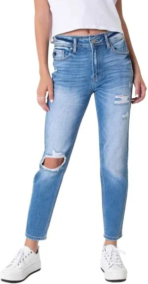 Kancan Women's High Rise Distressed Mom Jeans - KC9198L
