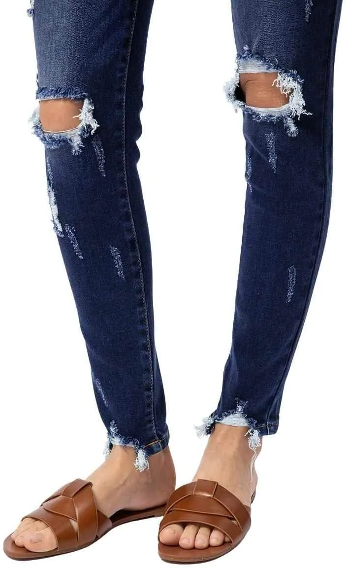 Kancan Women's High Rise Distressed Mom Jeans - KC9198L