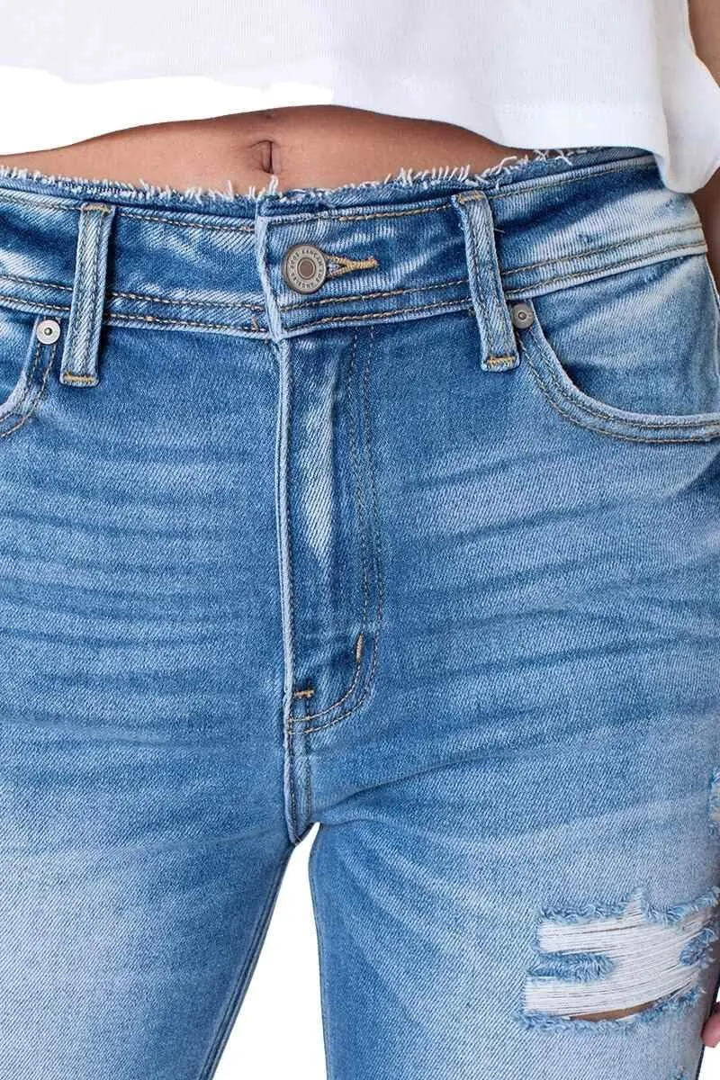 Kancan Women's High Rise Distressed Mom Jeans - KC9198L
