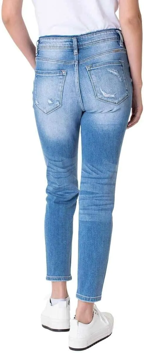 Kancan Women's High Rise Distressed Mom Jeans - KC9198L