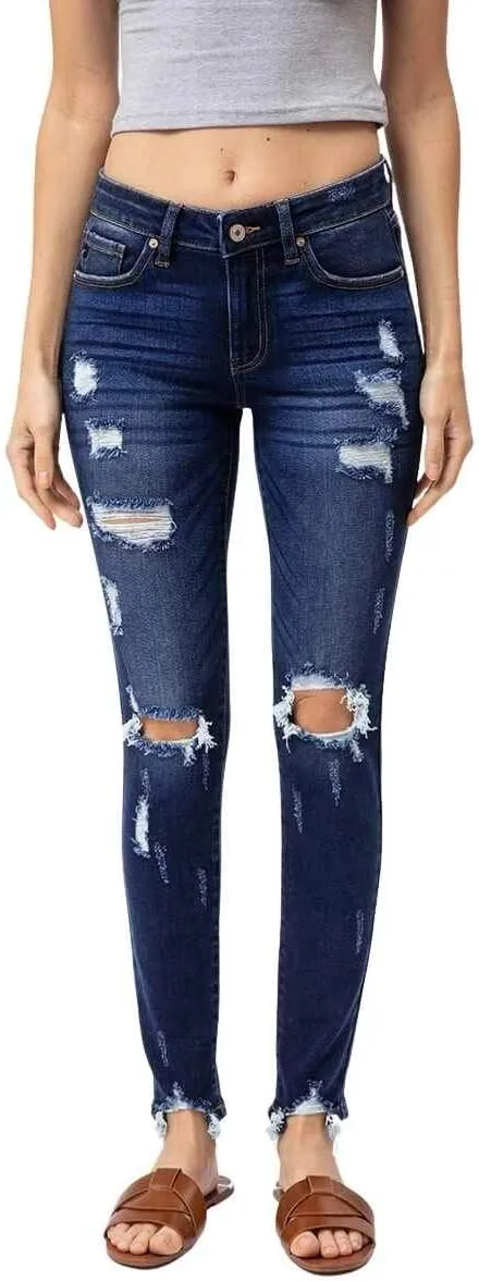 Kancan Women's High Rise Distressed Mom Jeans - KC9198L