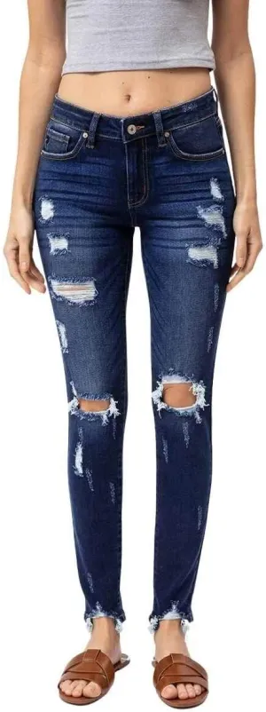 Kancan Women's High Rise Distressed Mom Jeans - KC9198L